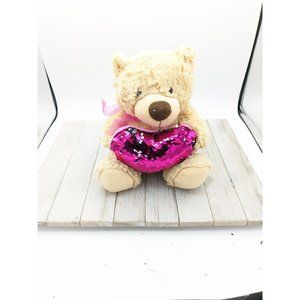 Tom's Toys International Teddy Bear Plush Stuffed Animal Sparkle Heart Pink Silv